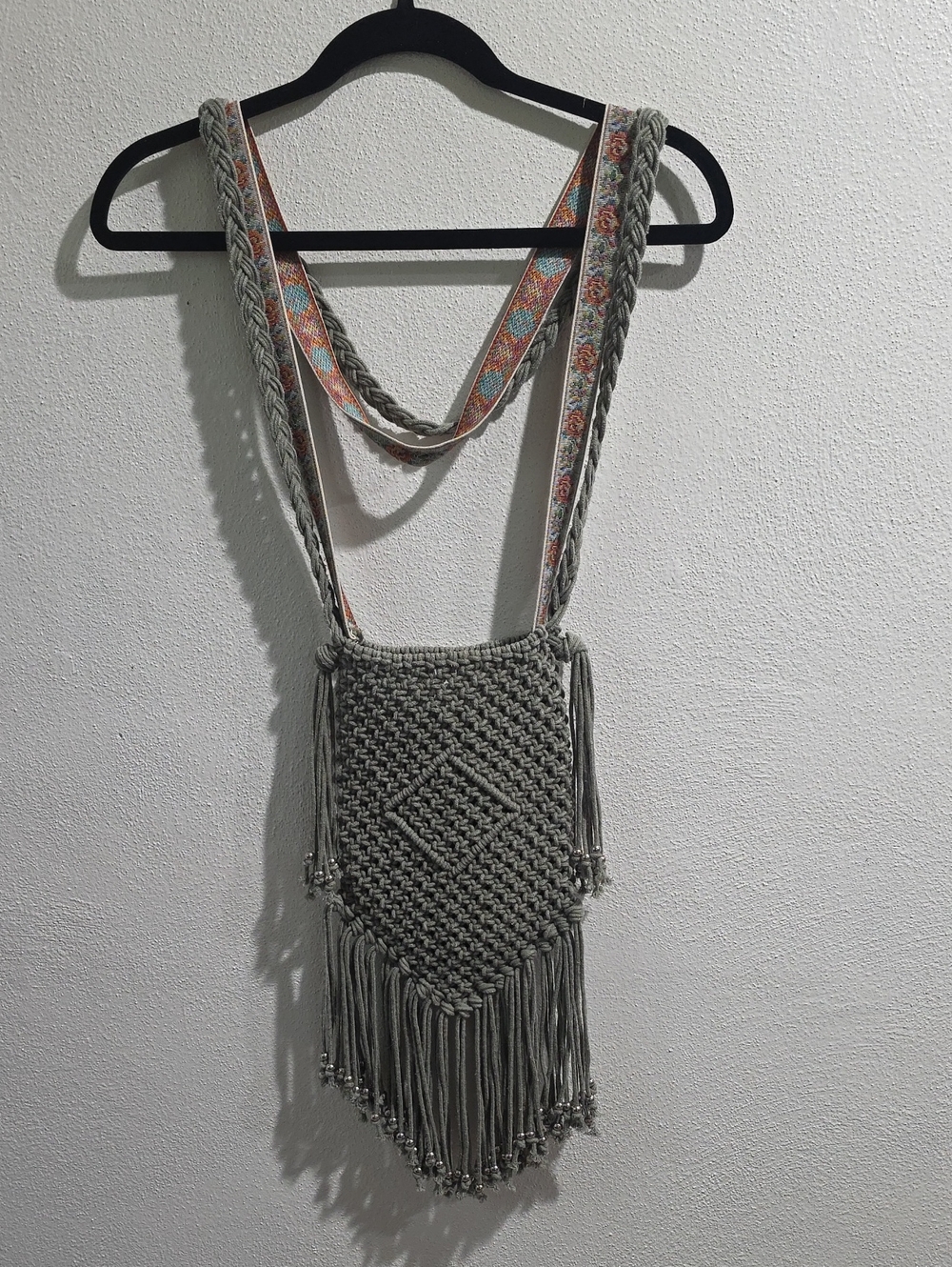 POL Macrame Double Strap Crossbody Bag In Light Sage Green